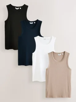 Black/White/Neutral/Navy 4 Pack Slim Ribbed Vest