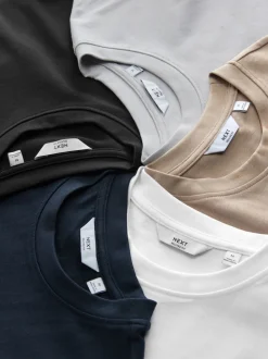 Black/White/Stone/Navy/Grey Relaxed Fit Heavyweight T-Shirts 5 Pack