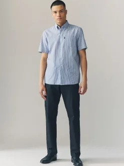 Blue Bengal Short Sleeve With Button Down Collar Stripe Easy Iron Oxford Shirt