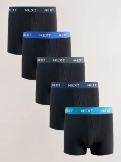 Blue/ Black Waistbands 5 Pack A-Front Cotton Rich Boxers