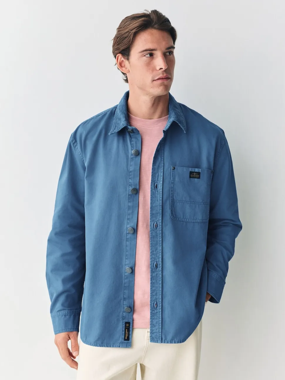 Blue Canvas Cord Collar Shacket Overshirt