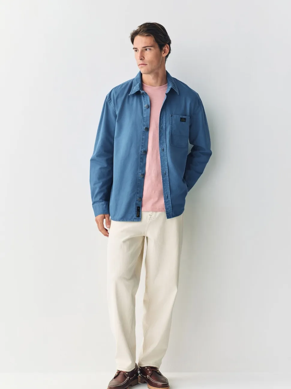 Blue Canvas Cord Collar Shacket Overshirt