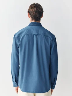 Blue Canvas Cord Collar Shacket Overshirt