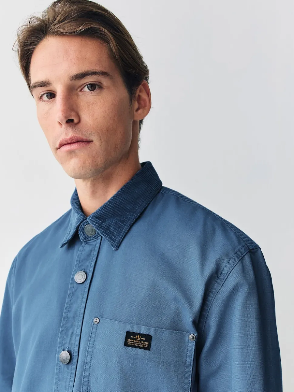 Blue Canvas Cord Collar Shacket Overshirt