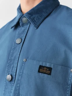 Blue Canvas Cord Collar Shacket Overshirt