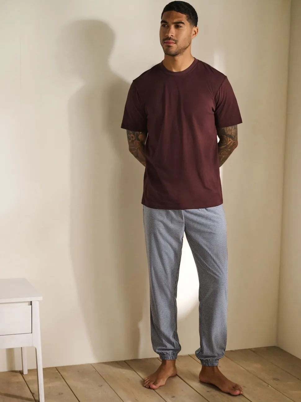 Blue Check Motionflex Cosy Short Sleeve Cuffed Pyjamas