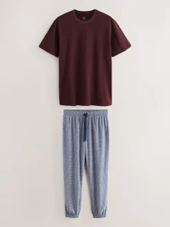 Blue Check Motionflex Cosy Short Sleeve Cuffed Pyjamas