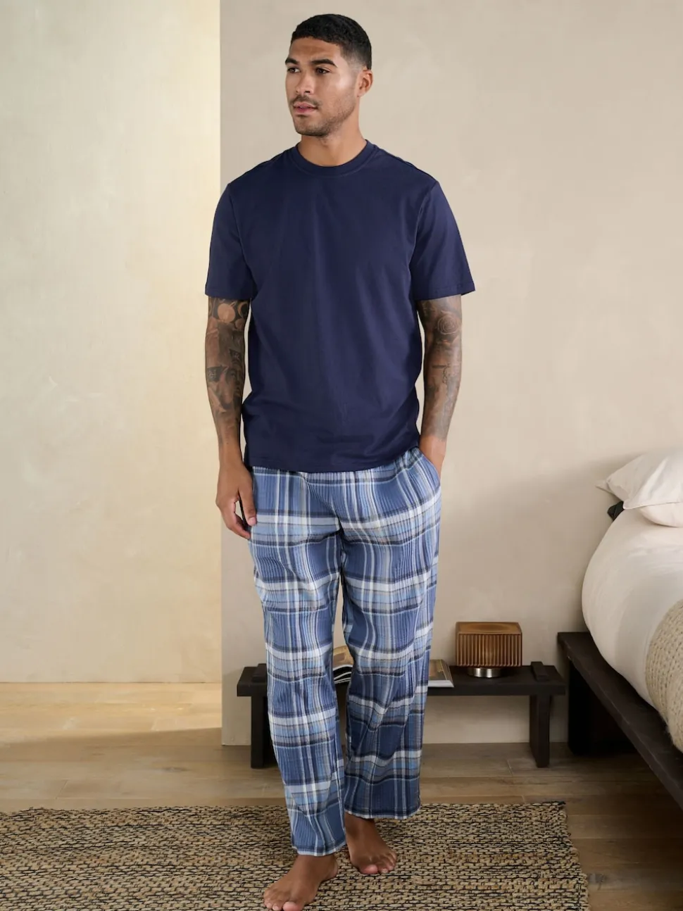 Blue Check Short Sleeve Pyjamas Set