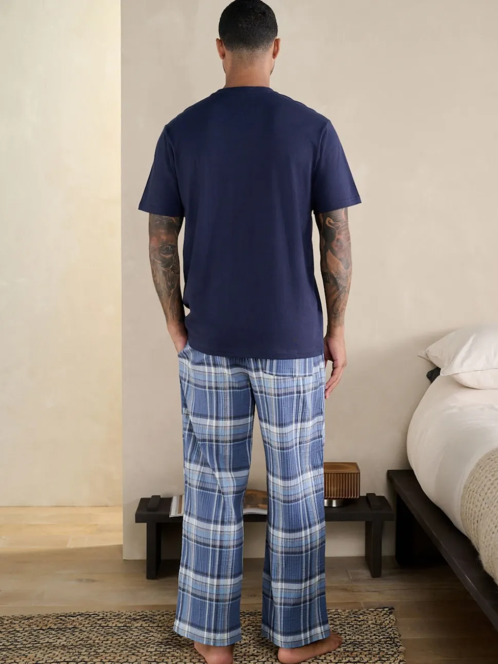 Blue Check Short Sleeve Pyjamas Set