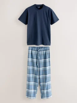 Blue Check Short Sleeve Pyjamas Set