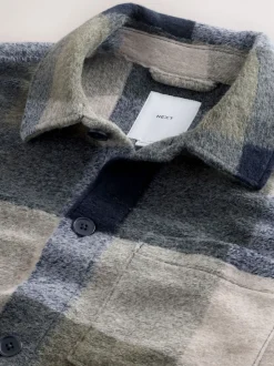 Blue Check Wool Look Shacket