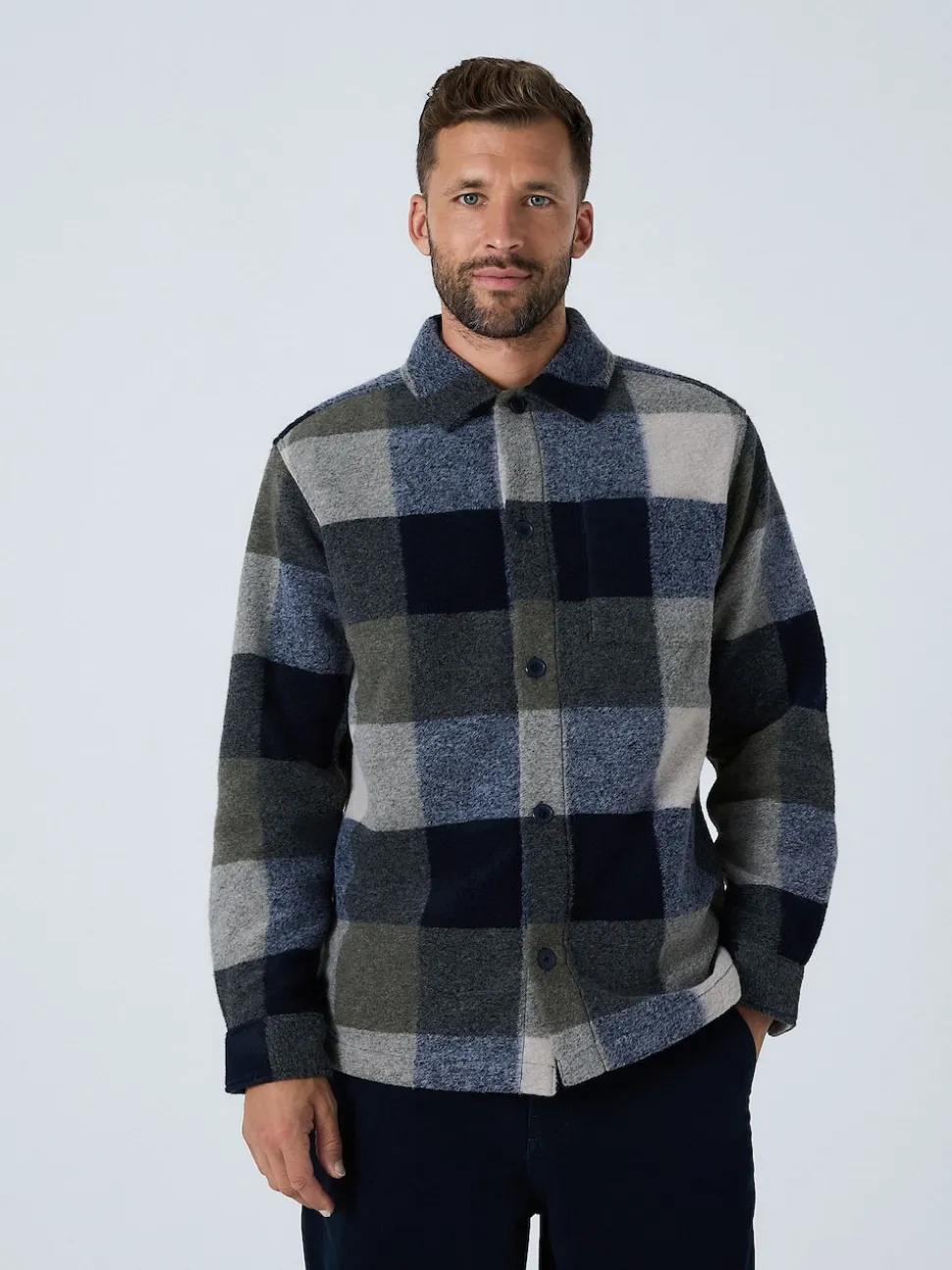 Blue Check Wool Look Shacket
