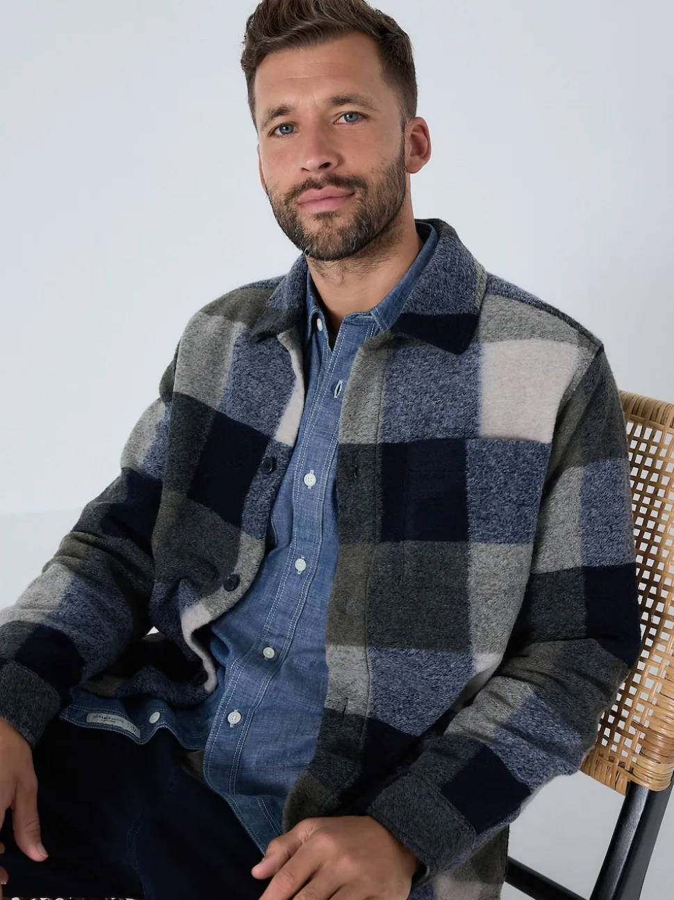 Blue Check Wool Look Shacket