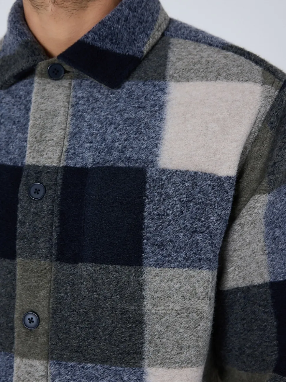 Blue Check Wool Look Shacket