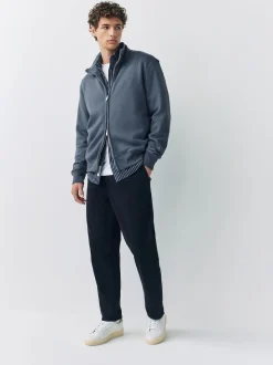 Blue Cotton Rich Jersey Full Zip Funnel Neck Sweatshirt