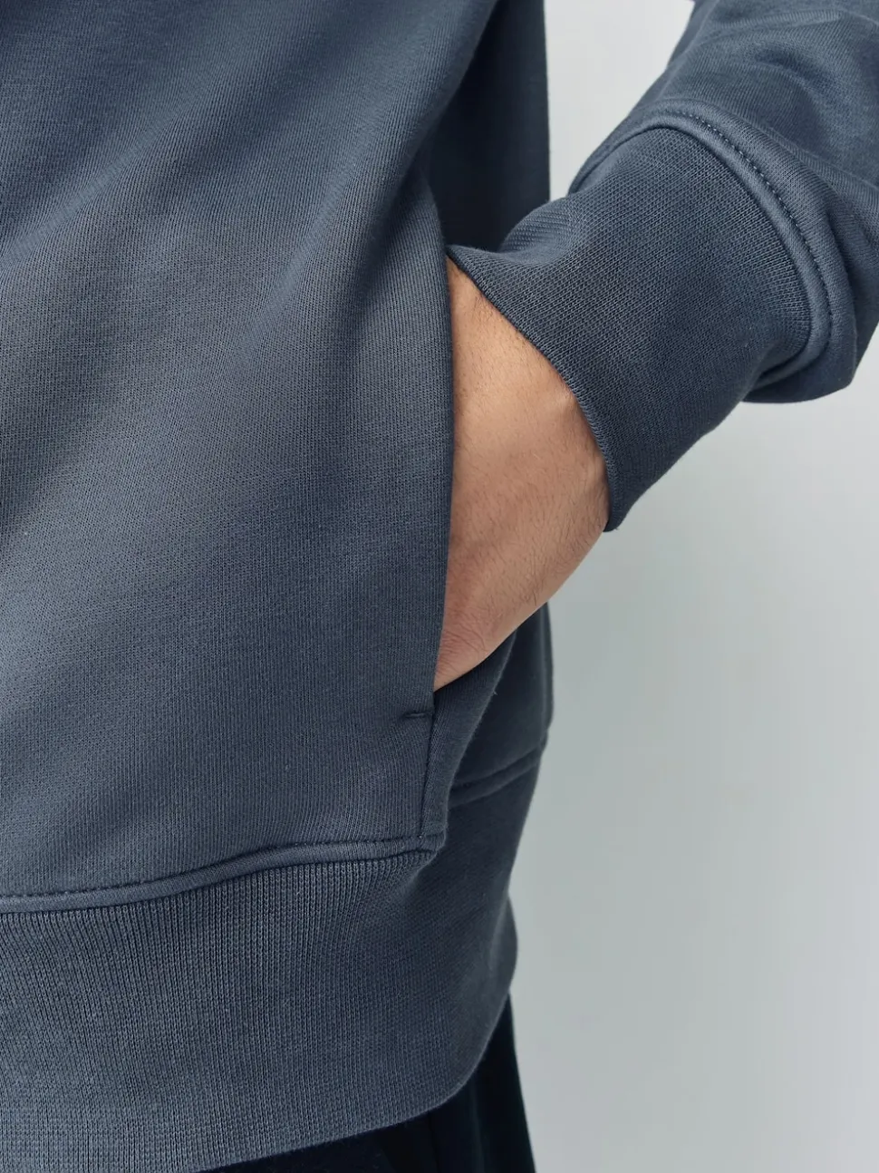 Blue Cotton Rich Jersey Full Zip Funnel Neck Sweatshirt