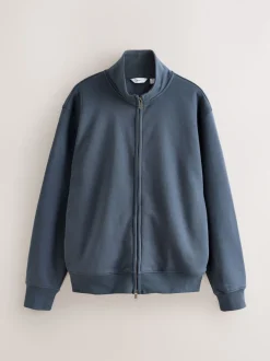 Blue Cotton Rich Jersey Full Zip Funnel Neck Sweatshirt
