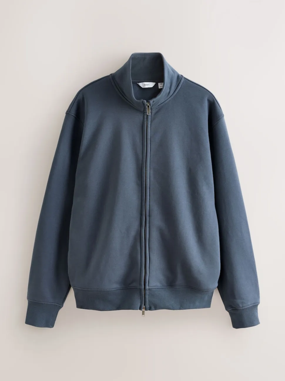 Blue Cotton Rich Jersey Full Zip Funnel Neck Sweatshirt