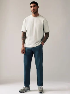 Blue Dark Straight Fit Stretch Chinos Trousers
