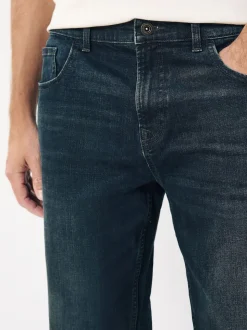 Blue Dark Washed Regular Tapered Fit Classic Stretch Jeans
