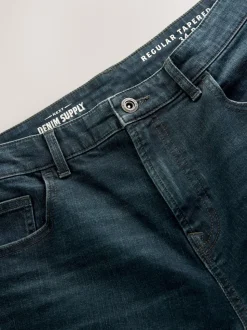 Blue Dark Washed Regular Tapered Fit Classic Stretch Jeans