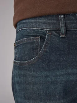 Blue Dark Washed Single Straight Fit Classic Stretch Jeans