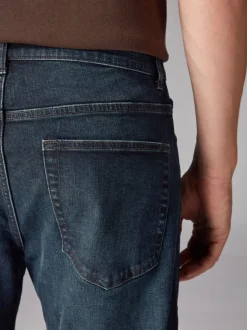 Blue Dark Washed Single Straight Fit Classic Stretch Jeans