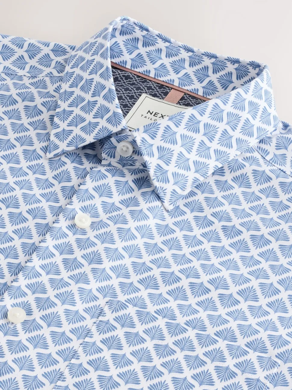 Blue Fan Print Easy Iron With Short Sleeve Oxford Shirt