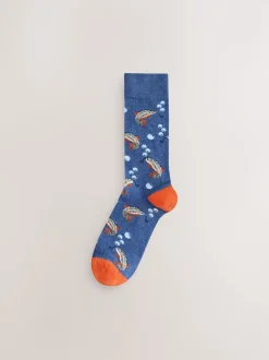 Blue Fish Stripe Pattern Socks 5 Pack