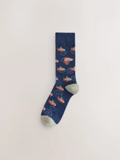 Blue Fish Stripe Pattern Socks 5 Pack