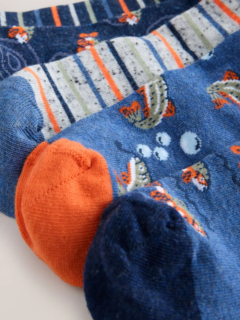 Blue Fish Stripe Pattern Socks 5 Pack