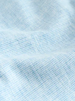 Blue Grandad Collar Cotton Linen Blend Short Sleeve Shirt