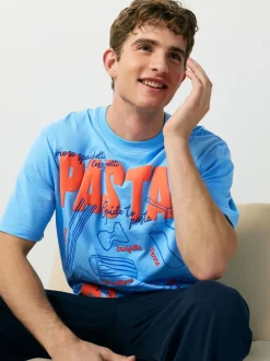 Blue Graphic Short Sleeve Jersey Pyjamas Set