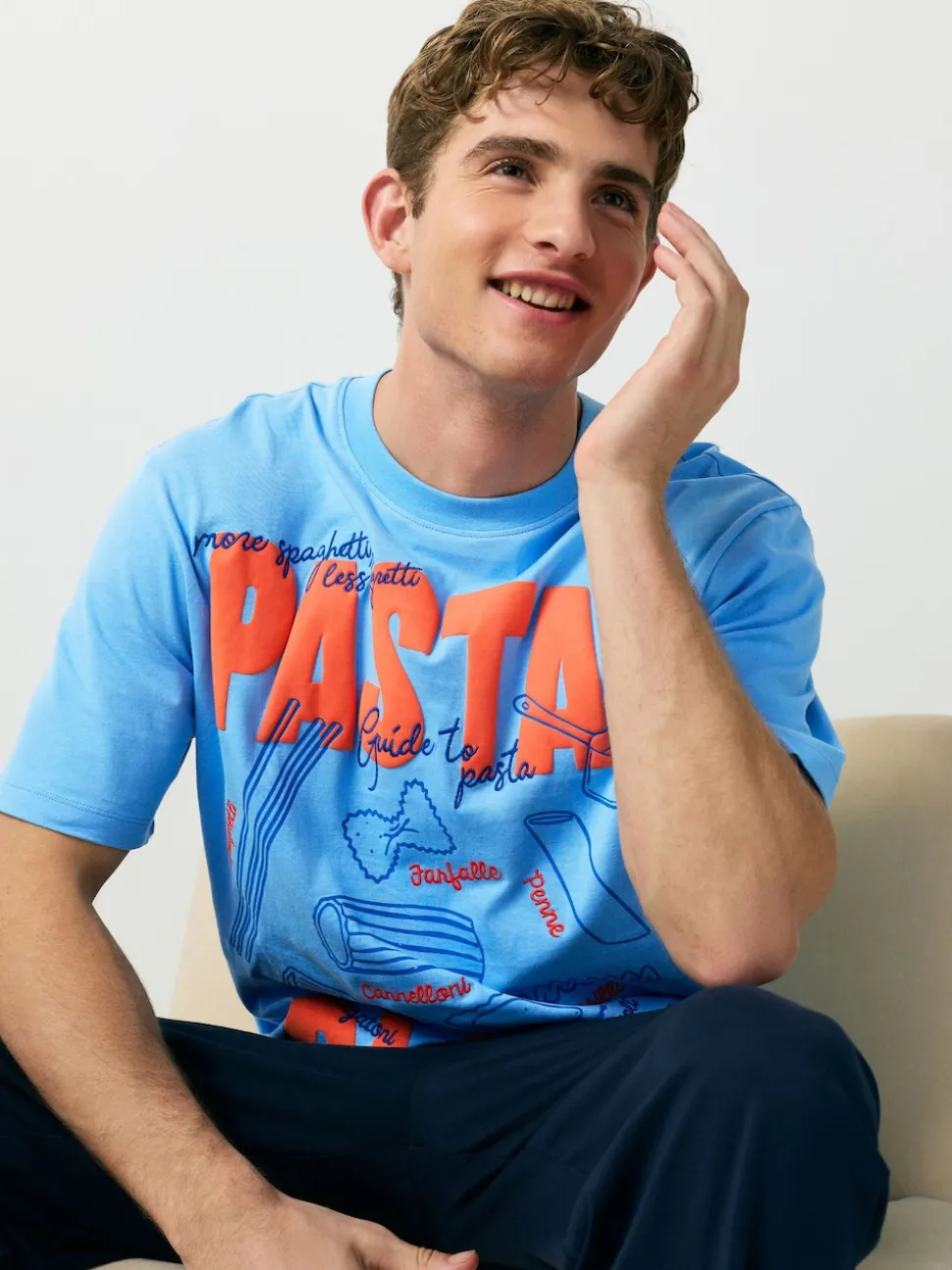 Blue Graphic Short Sleeve Jersey Pyjamas Set