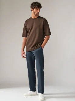 Blue Grey Mid Straight Fit Stretch Chinos Trousers