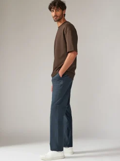 Blue Grey Mid Straight Fit Stretch Chinos Trousers
