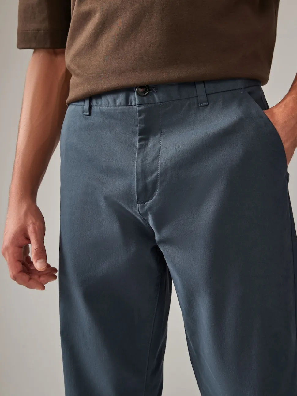 Blue Grey Mid Straight Fit Stretch Chinos Trousers