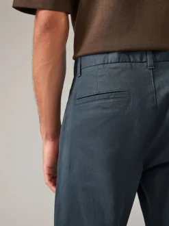 Blue Grey Mid Straight Fit Stretch Chinos Trousers