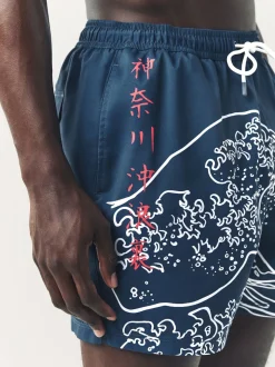 Blue Hokusai License Printed Swim Shorts