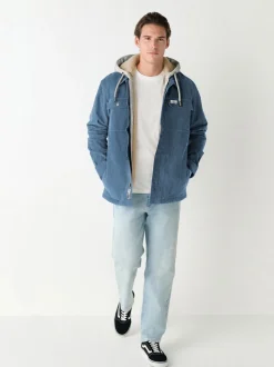 Blue Hooded Corduroy Borg Lined Shacket