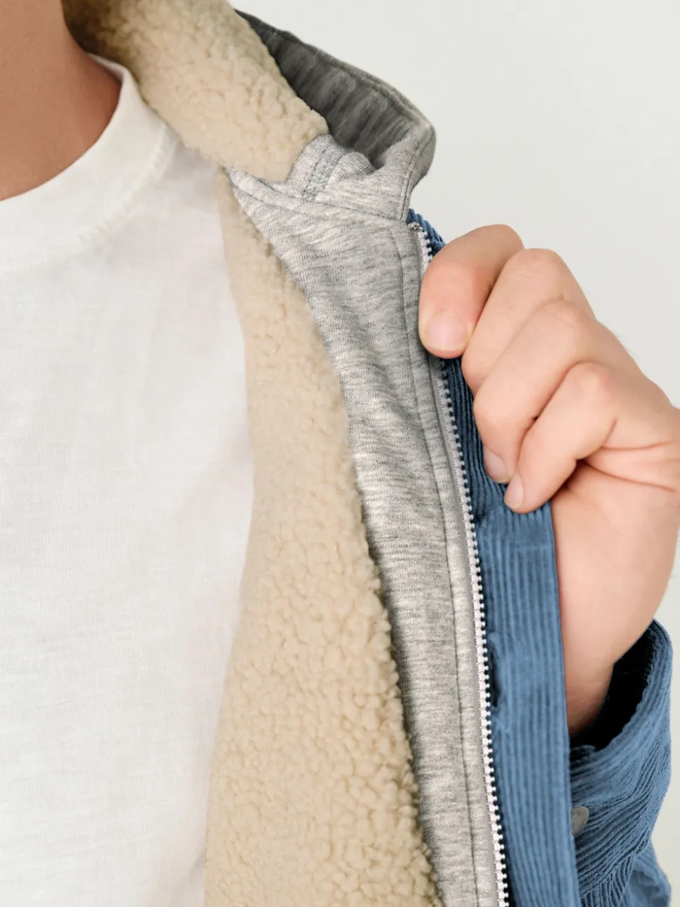 Blue Hooded Corduroy Borg Lined Shacket