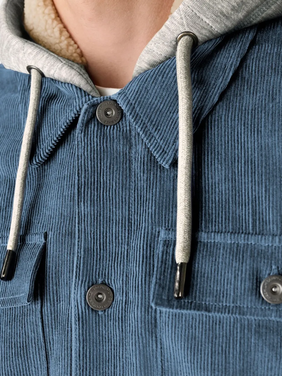 Blue Hooded Corduroy Borg Lined Shacket