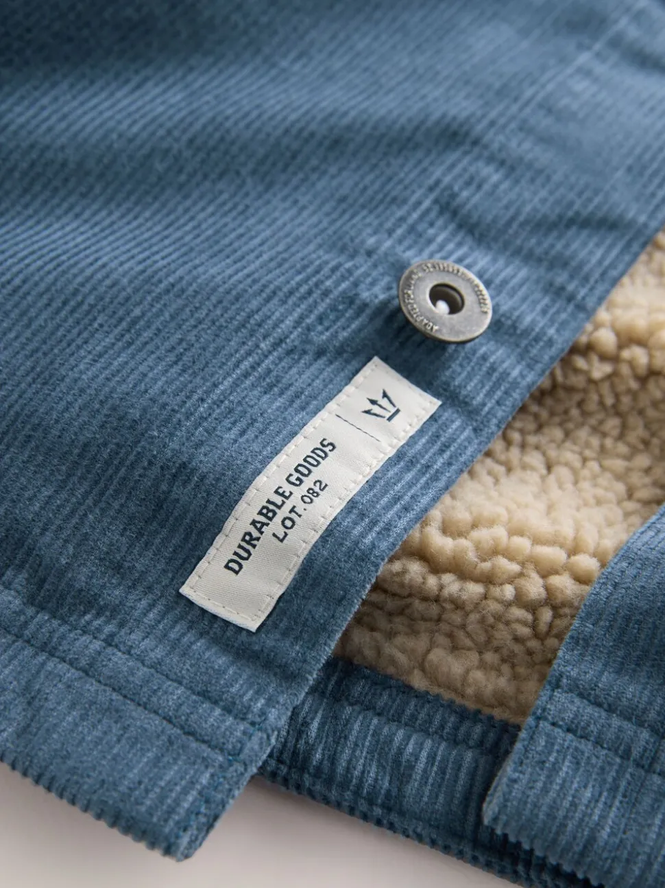 Blue Hooded Corduroy Borg Lined Shacket