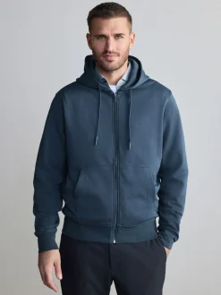 Blue Hooded Zip Through Signature Sweatshirt with Modal