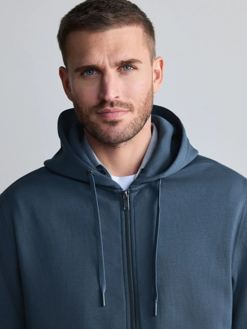 Blue Hooded Zip Through Signature Sweatshirt with Modal