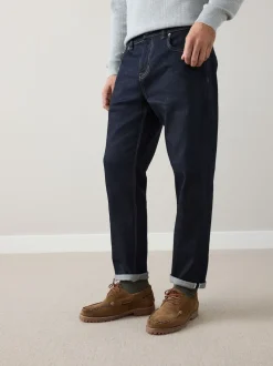 Blue Indigo Rinse Regular Tapered Fit Signature Selvedge Denim Jeans