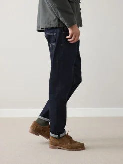 Blue Indigo Rinse Regular Tapered Fit Signature Selvedge Denim Jeans