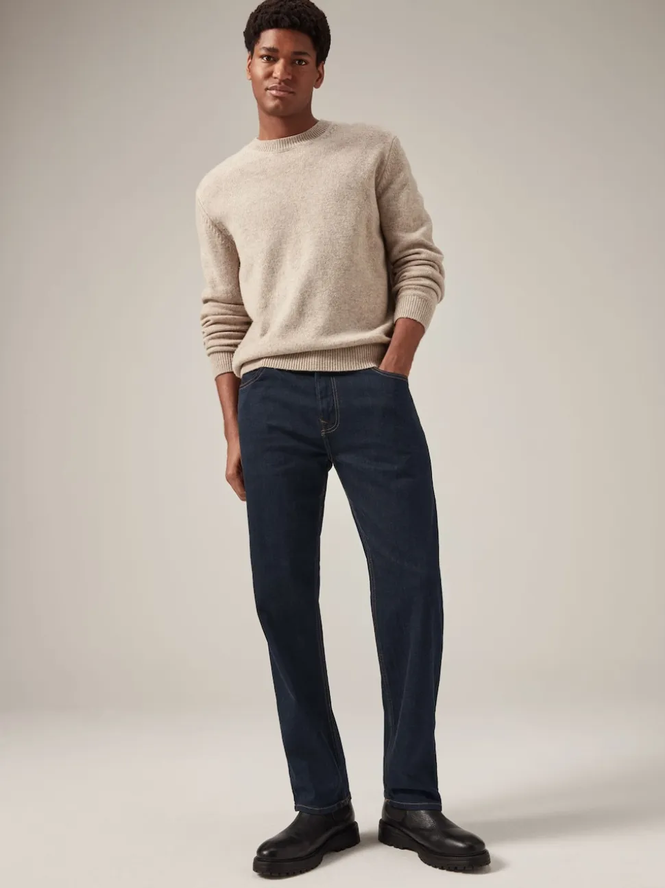 Blue Indigo Rinse Single Straight Fit Classic Stretch Jeans