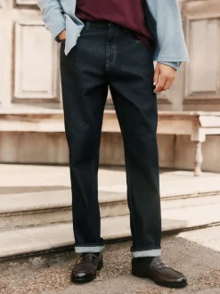 Blue Indigo Rinse Straight Fit Signature Brushed Cosy Denim Jeans With Wool