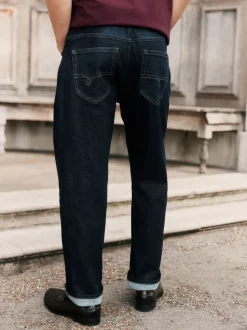 Blue Indigo Rinse Straight Fit Signature Brushed Cosy Denim Jeans With Wool